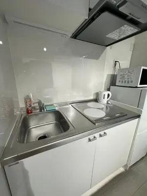 a small kitchen with a sink and a microwave at \u65b0\u7bc9OPEN GREW OJI residence401 in Tokyo