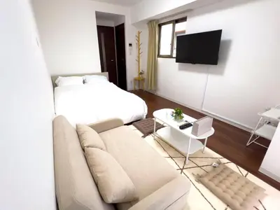 a living room with a couch and a bed at Suke Home Oshiage in Tokyo