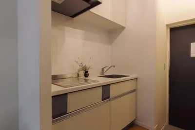a small kitchen with a sink and a counter at The Apartment Hotel Ebisu 1 in Tokyo
