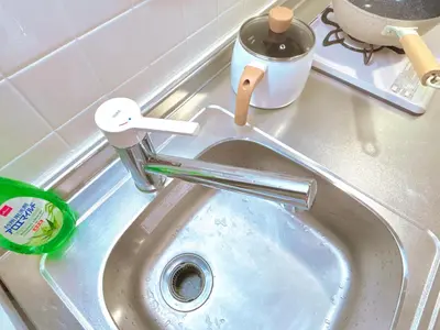 a sink with a faucet in a kitchen at 107, Shinjuku City, JR Yamanote Line, 6 min walk to stn in Tokyo