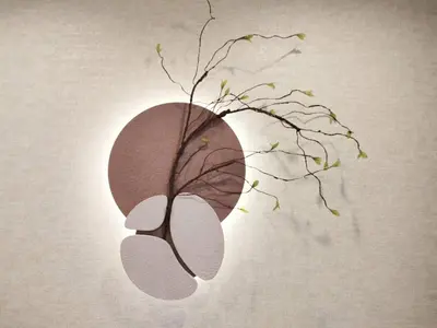 a branch on a wall with a reflection of the sun at D2 Shinjuku JR St 8 mins 2 bedrooms and 1 living room Max 5P Direct to Shinjuku Ueno Ginza Shibuya Ikebukuro Yoyogi Shinagawa \u65b0\u5bbf\u533a \u9ad8\u7530\u9a6c\u573a\u8f66\u7ad98\u5206\u949f \u4e24\u5ba4\u4e00\u5385 \u6700\u59275\u4eba in Tokyo