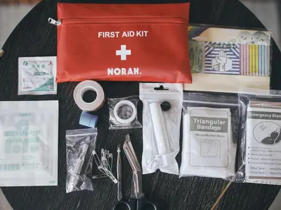 a table with a first aid kit and other items at illi Lay Shibuya-Ebisu in Tokyo