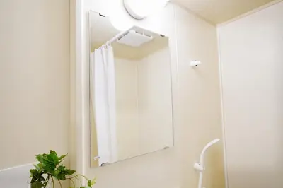 a bathroom with a mirror and a shower at HIKA HOUSE Shinkoiwa in Tokyo