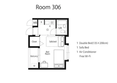 a vector floor plan of a apartment with furniture at Pr36\u4e0b\u843d\u5408 in Tokyo