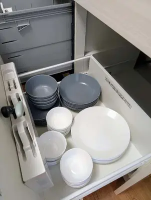 a group of plates and bowls in a kitchen at \u6c60\u888b\u672c\u753a302 in Tokyo