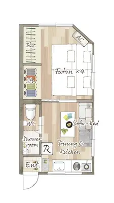 a floor plan of a kitchen with at tkm\u5317\u5c0f\u5ca91\u4e01\u76ee101 in Tokyo