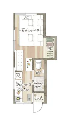 a floor plan of a kitchen and living area at tkm\u5317\u5c0f\u5ca91\u4e01\u76ee203 in Tokyo