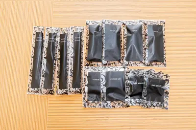 two sets of curtains on top of a table at Komorebi Asakusa Cozy 4P Stay The 77 House Tokyo in Tokyo