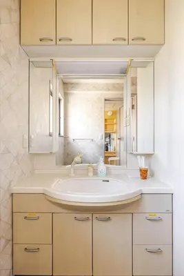 a bathroom with a sink and a mirror at Kizen Villa in Tokyo