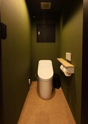 a bathroom with a toilet in a green wall at A-LifePENTHOUSE in Tokyo