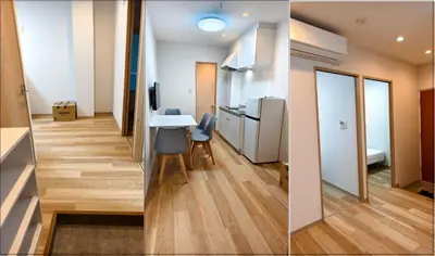 two images of a room with a kitchen and a dining room at Makino Building - Vacation STAY 15981v in Tokyo