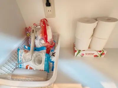 a small refrigerator with a toy sink and toilet paper at Makino Building - Vacation STAY 15769v in Tokyo