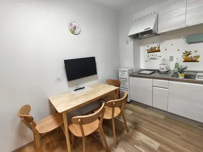 a kitchen with a desk with a computer on it at Makino Building - Vacation STAY 15661v in Tokyo