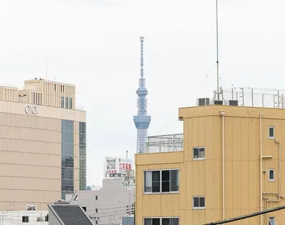 a view of the tv tower from the roofs of buildings at IKEPOND HOUSE Tokyo in Tokyo