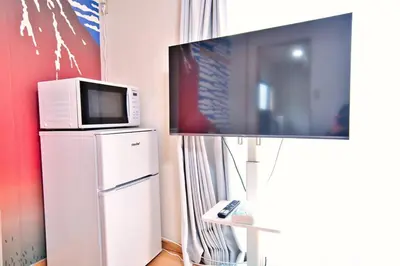 a tv sitting on top of a refrigerator with a microwave at BMO102A Direct bus to Disney from next station Max5 in Tokyo