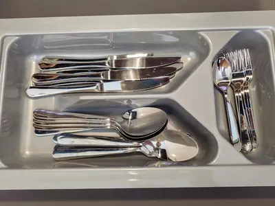 a tray with silver utensils and forks and spoons at Japanese-Tradtional House Max 8 Guest 6-Min Walk from Station Check-out at 12 PM in Tokyo