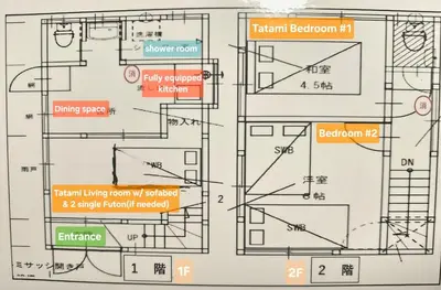 a drawing of a floor plan of a house at Japanese-Tradtional House Max 8 Guest 6-Min Walk from Station Check-out at 12 PM in Tokyo