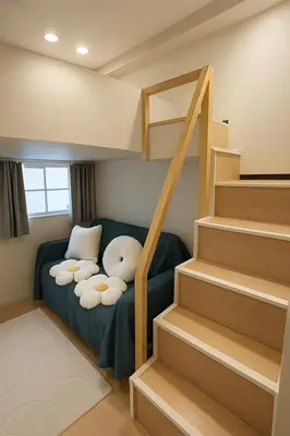 a childs room with a bunk bed and stairs at \u8aa0\u5bb6 Makoto Hotel in Tokyo