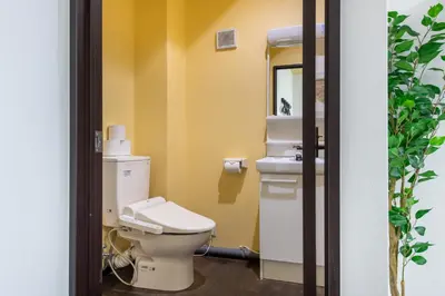 a bathroom with a white toilet and a sink at Tomihisa House in Tokyo