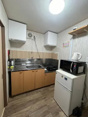 a small kitchen with a sink and a refrigerator at MW Hotel in Tokyo