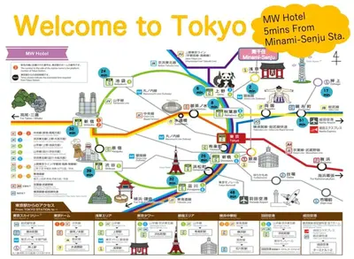 a map of the tokyo subway system at MW Hotel in Tokyo