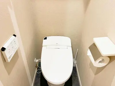 a bathroom with a white toilet and a paper dispenser at Green house Japan in Tokyo