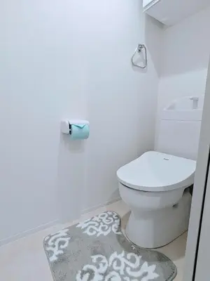 a bathroom with a toilet and a rug at The Tokyo Okubo Shinjuku Homestay in Tokyo