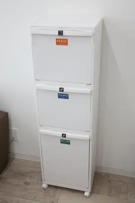 a white refrigerator with three drawers in a room at Oliver 502 in Tokyo