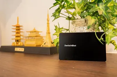 a laptop sitting on a table next to a plant at Fukuei Stay Premium in Tokyo