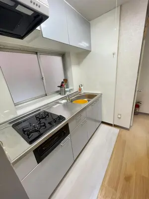 a white kitchen with a sink and a stove at \u8c4a\u5cf6\u5927\u585a\u685c\u6c11\u5bbf in Tokyo