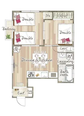 a floor plan of a kitchen and a living room at bai\u56db\u3064\u67282\u4e01\u76ee101 in Tokyo