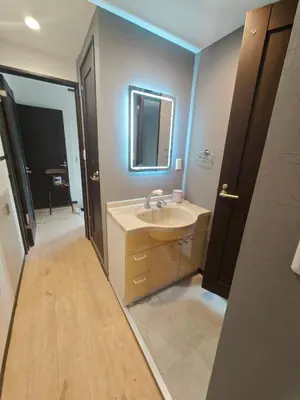 a bathroom with a sink and a mirror at ZYZ Sakuradai House NR0259 in Tokyo