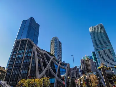 a group of tall buildings in a city at Hotel-Mercurius-Azabujuban-RB in Tokyo