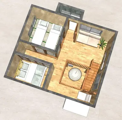 an overhead view of a house with a floor plan at Two-Story Japandi Villa in Tokyo in Tokyo