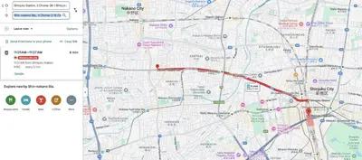 a map with a red line on it at SIC Hotel Shinjuku - Shin Nakano in Tokyo