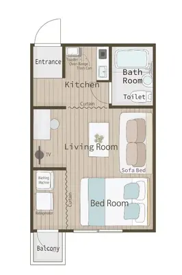 a floor plan of a beach house with a bed room at Chelsea Hatsudai 202 CH22 in Tokyo