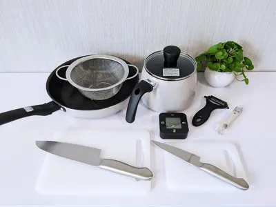 a kitchen counter with a frying pan and utensils at Near Shibuya Station Dogenzaka 3Beds Travel Work in Tokyo
