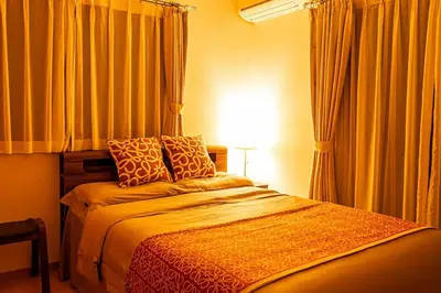 a bedroom with a bed and a window with curtains at Anzu 4 Bed rooms Villa 5 minutes walk from Keise line Edogawa station in Tokyo
