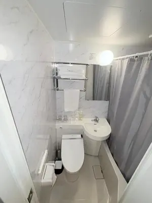 a white bathroom with a toilet and a sink at fukuhana \u6771\u65b0\u5bbf C8 in Tokyo