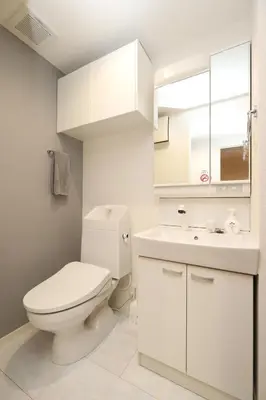 a white bathroom with a toilet and a sink at \u30af\u30ea\u30aa-\u30e9\u30e2\u30fc\u30c9\u5927\u68ee in Tokyo