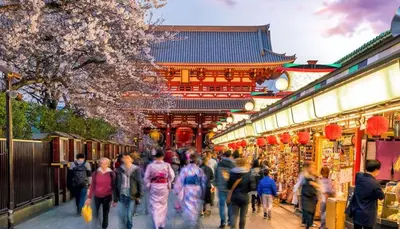a crowd of people walking through a market with a building at 901 5mins from JR Kinshicho! Near Asakusa&Skytree! in Tokyo