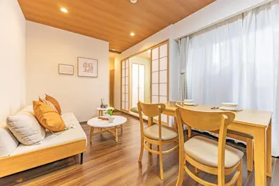 a room with a table and chairs and a dining room at Waseda 2Bedroom Apt 1 Min to Station, Direct to Ikebukuro, Near Shinjuku in Tokyo