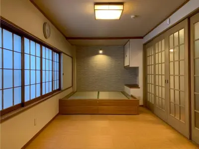 a room with a bed and two large windows at HOTEL PRELE Asakusa - Vacation STAY 74363v in Tokyo