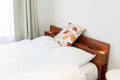 two white pillows on a bed next to a window at NDZ203 3 min walk to station, 2 lines, Yamanote Line, high-speed Wi-Fi in Tokyo