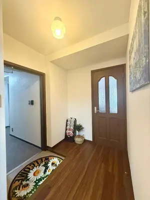 a room with a door and a rug on the floor at \u671d\u65e5\u8857\u306e\u5bbf An inn on Asahi Street in Tokyo