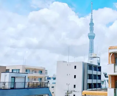 a view of the tv tower from the roofs of buildings at SkyTree-501 in Tokyo