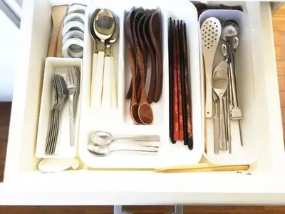 a white tray filled with utensils on a table at Tokyo Family & Pet Friendly Villa in Tokyo