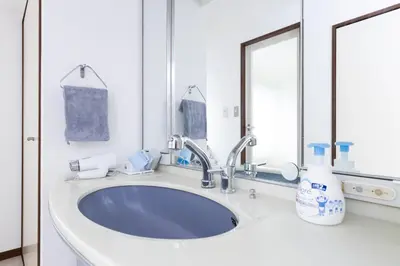 a bathroom with a sink and a mirror at Hanna Inn Shinbashi Onarimon in Tokyo