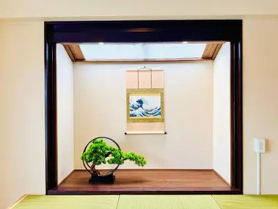a plant sitting on a table in front of a window at #601 Tokyo Ryogoku Hokusai Katsushika in Tokyo