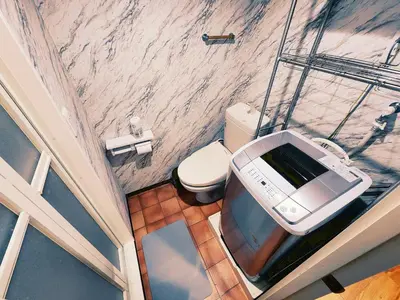 an overhead view of a bathroom with a toilet at The Hotel REPOS SUMIDA2 in Tokyo